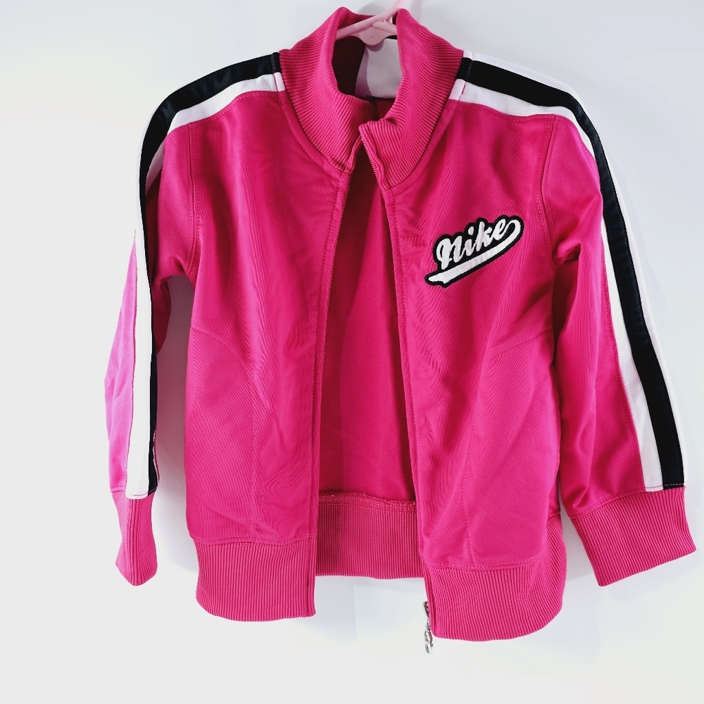 Nike Girls Size 4 Pink Black White Zip-up Casual Light Weight Activewear Jacket